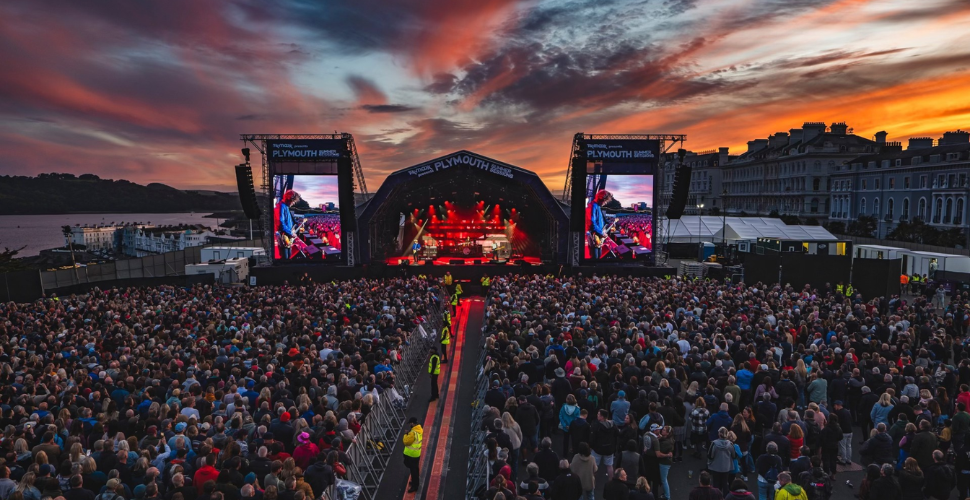 Plymouth Summer Sessions stage with crowd in the foreground